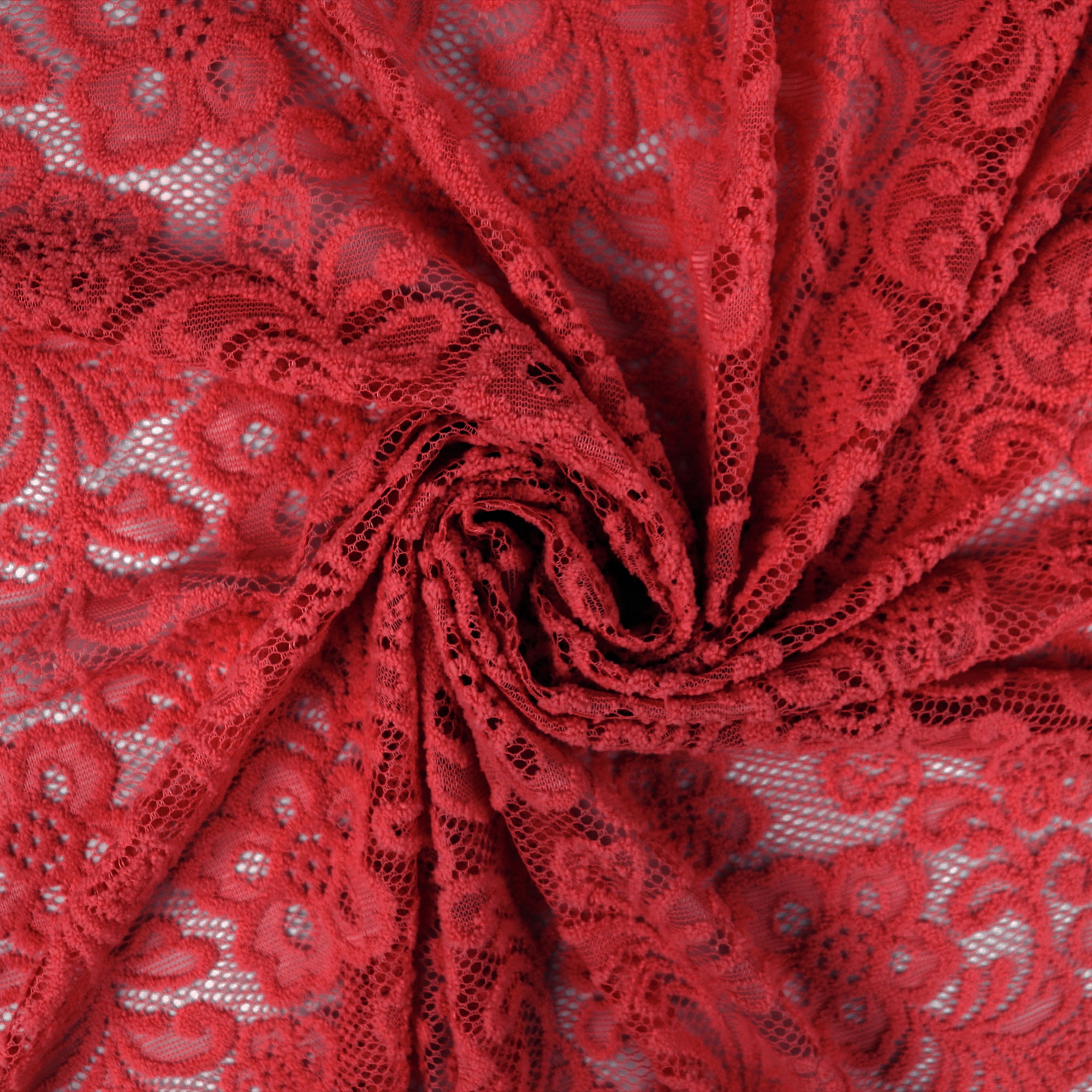 Romex Textiles 100% Polyester Chenille Lace Fabric with Flower Design - Red