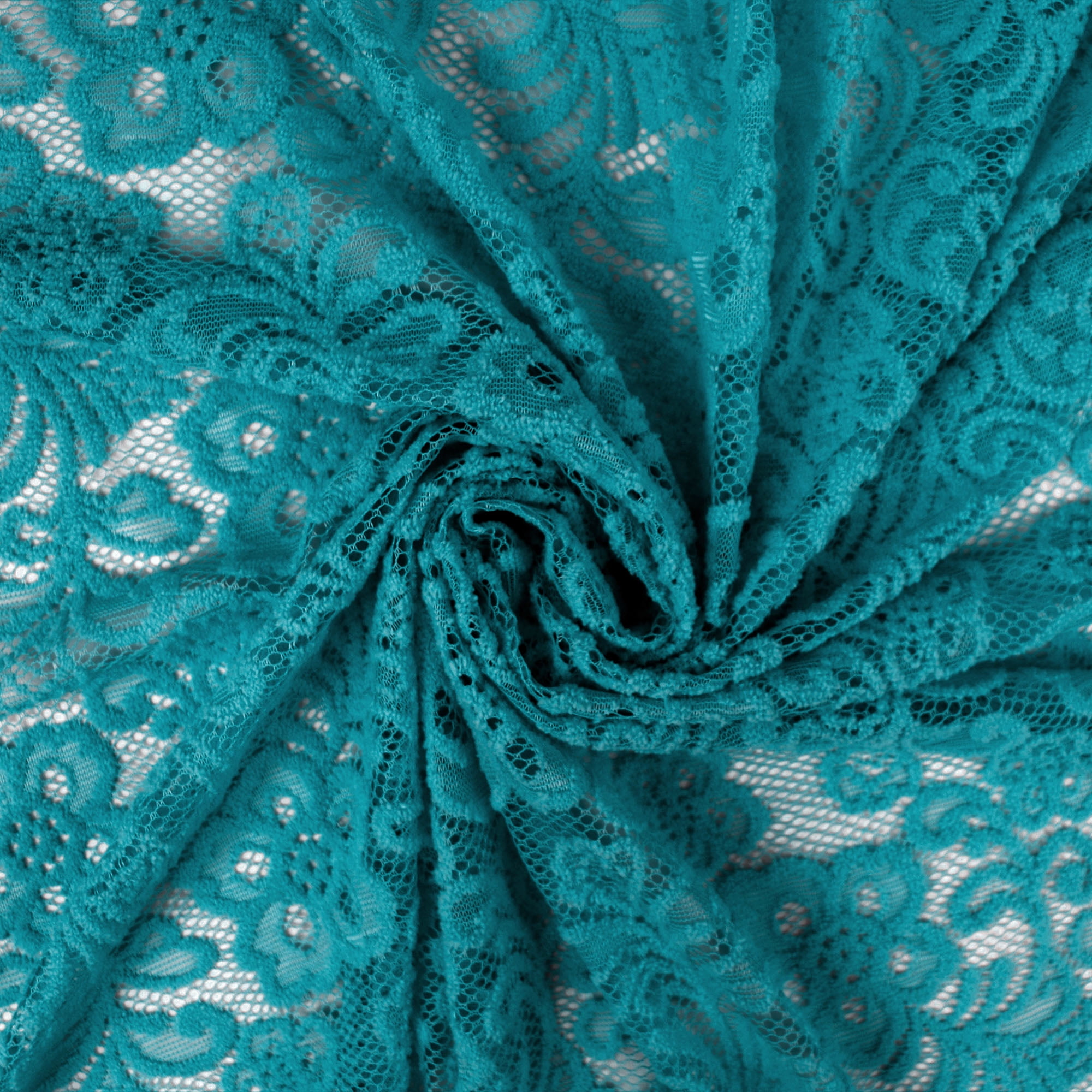 Romex Textiles 100% Polyester Chenille Lace Fabric with Flower Design - Teal