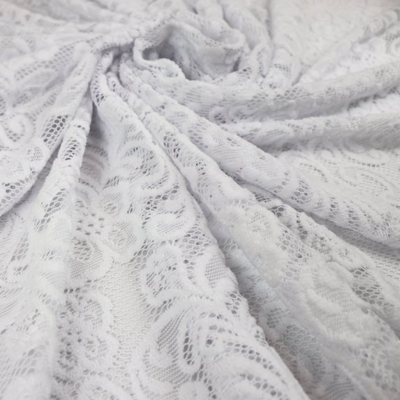 Romex Textiles 100% Polyester Chenille Lace Fabric with Flower Design - White