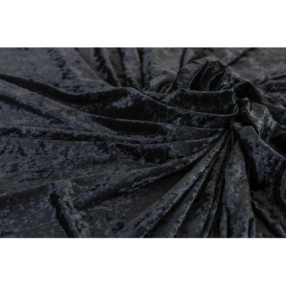 Romex Textiles Crushed Velour - Polyester/Spandex Knit Fabric For Dresswear & Arts And Crafts (3 Yards) - Black