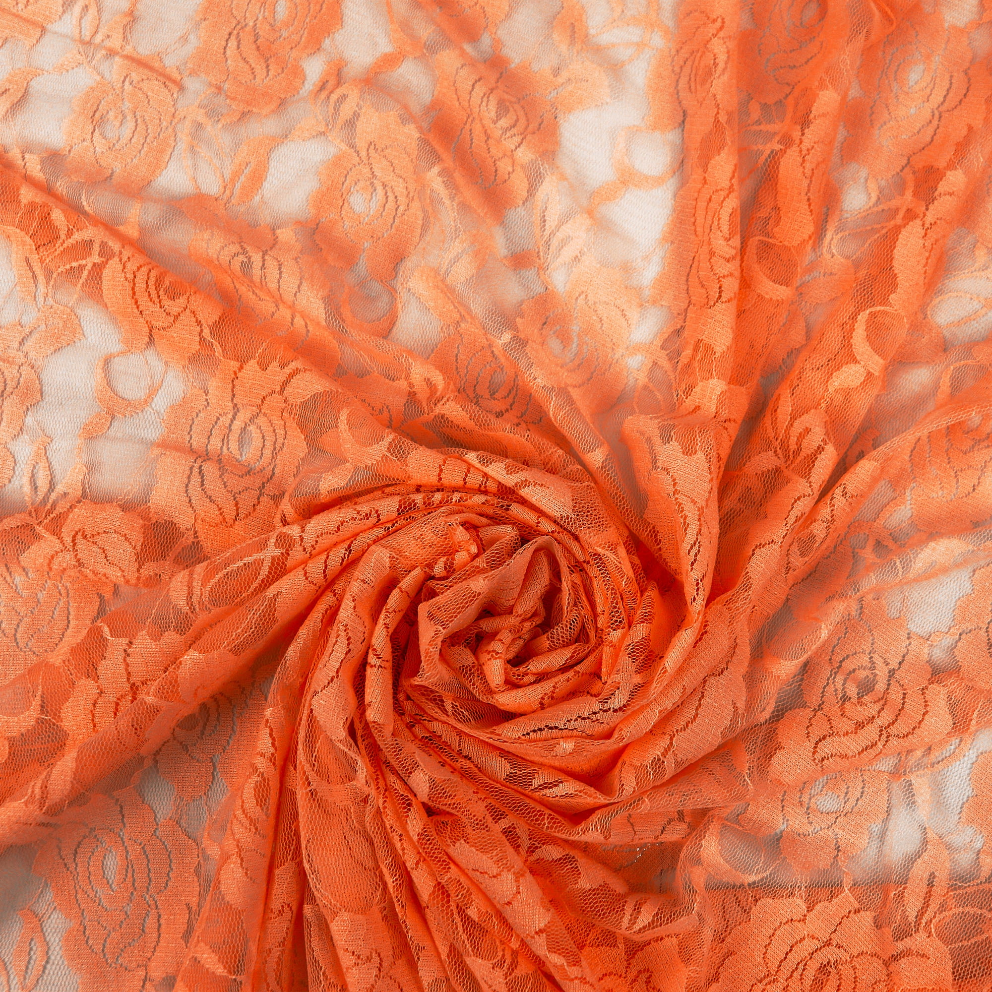Romex Textiles Nylon Spandex Lace Fabric with Rose Design - Neon Orange