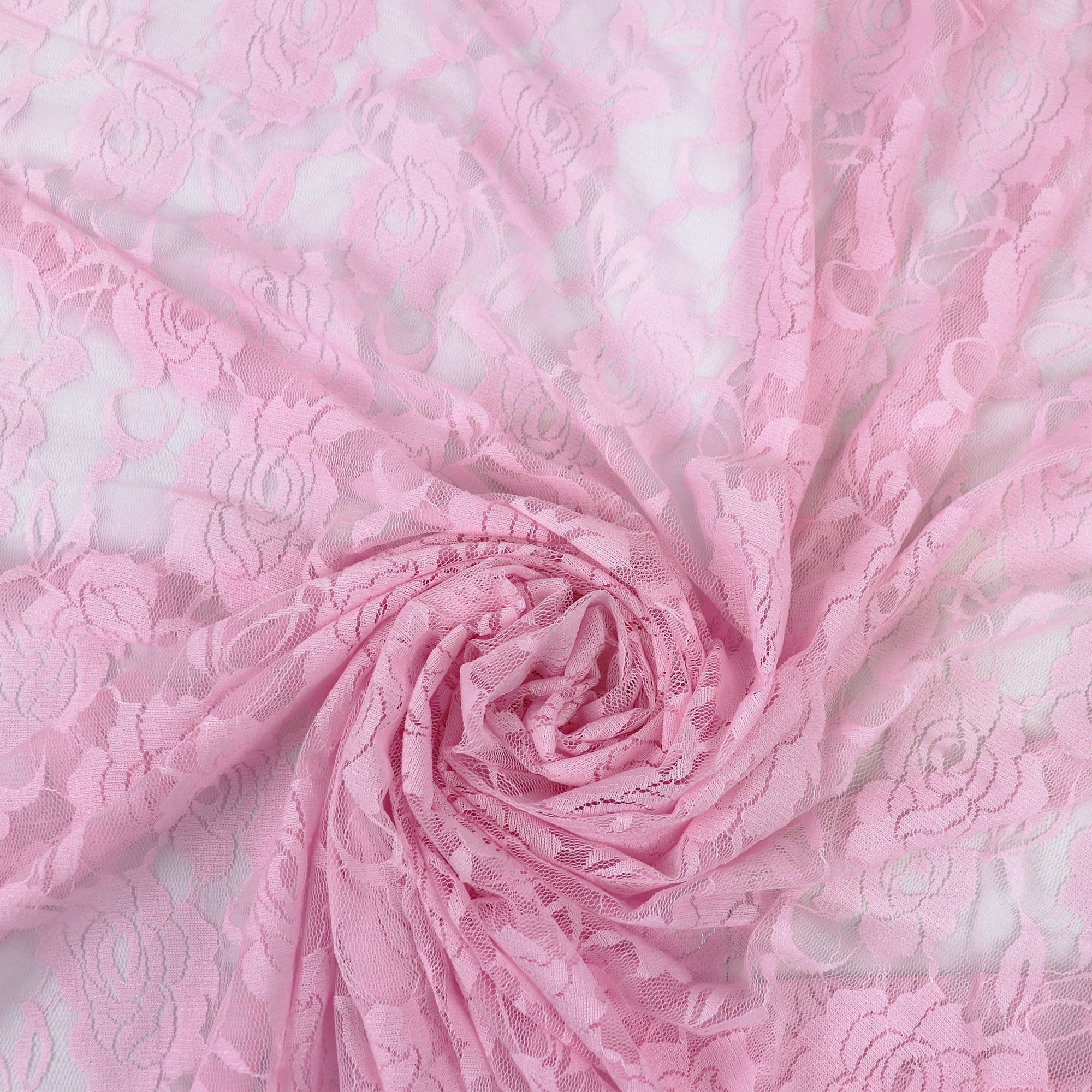 Romex Textiles Nylon Spandex Lace Fabric with Rose Design - Pink Baby