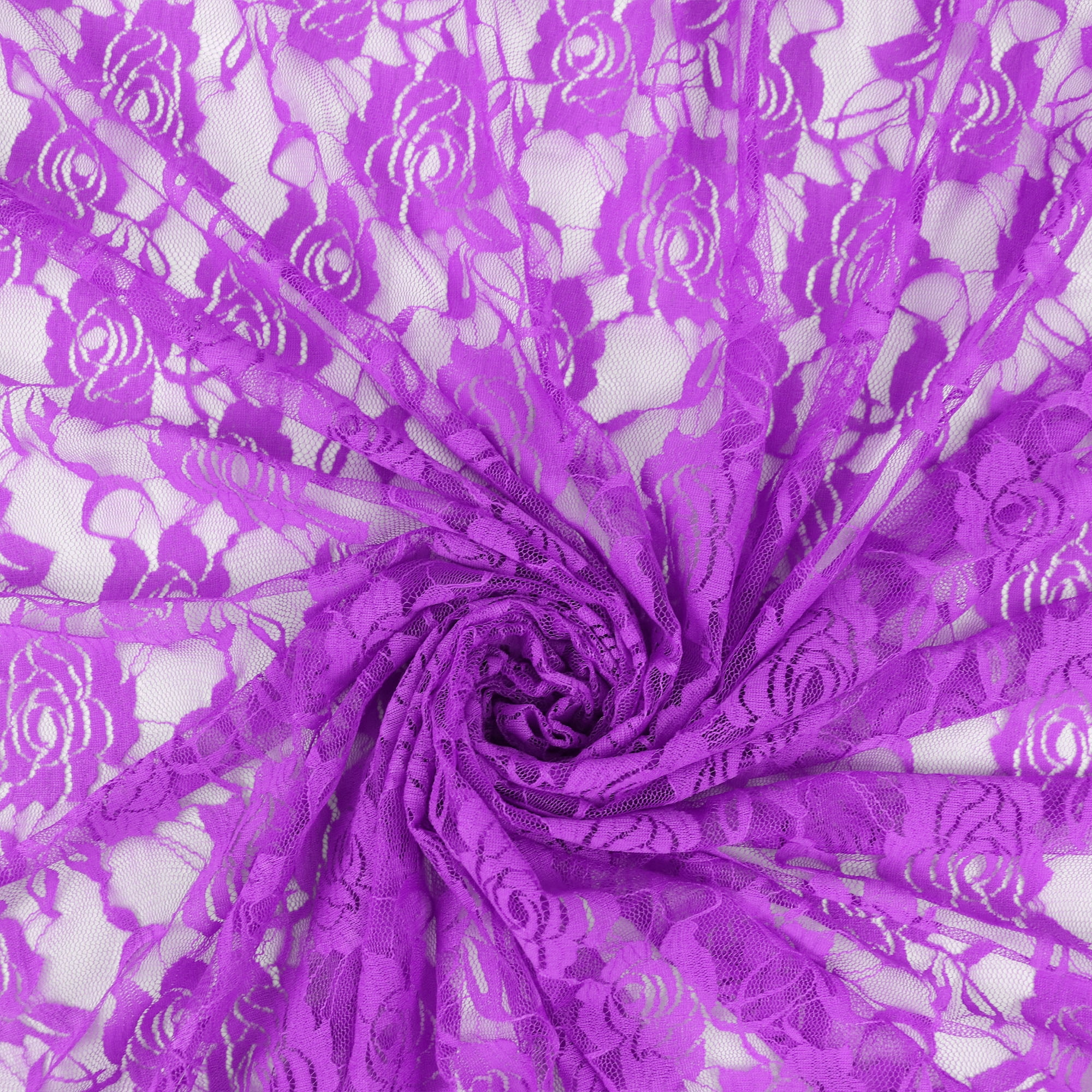 Romex Textiles Nylon Spandex Lace Fabric with Rose Design - Purple Light