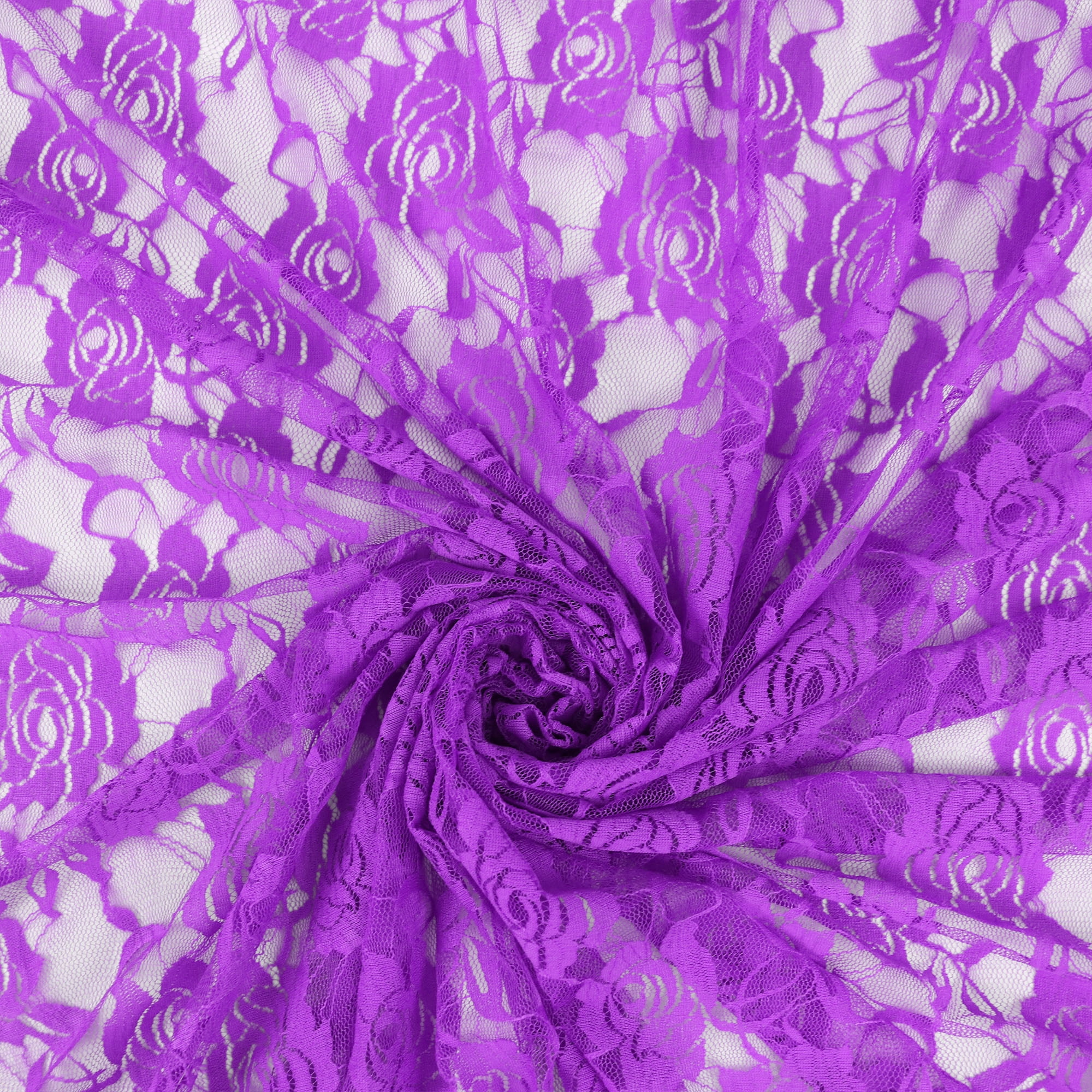 Romex Textiles Nylon Spandex Lace Fabric with Rose Design - Purple ...