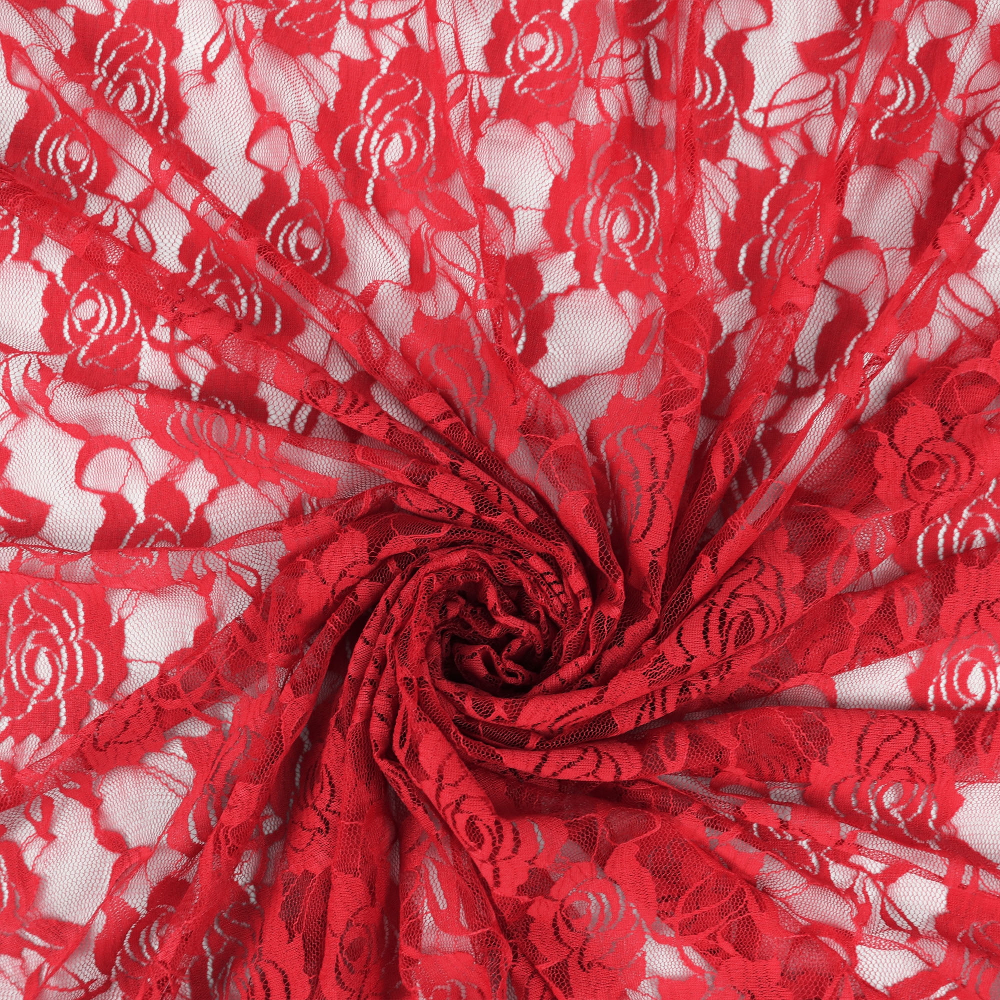 Romex Textiles Nylon Spandex Lace Fabric with Rose Design - Red