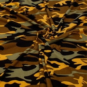 Romex Textiles Polyester Spandex 4x2 Ribbed Knit Fabric Camouflage Print (3 Yards) - Brown/Mustard/Black