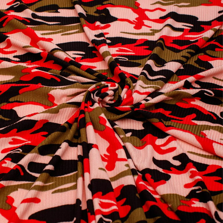 Romex Textiles Polyester Spandex 4x2 Ribbed Knit Fabric Camouflage Print (3  Yards) - Mauve/Red/Black 