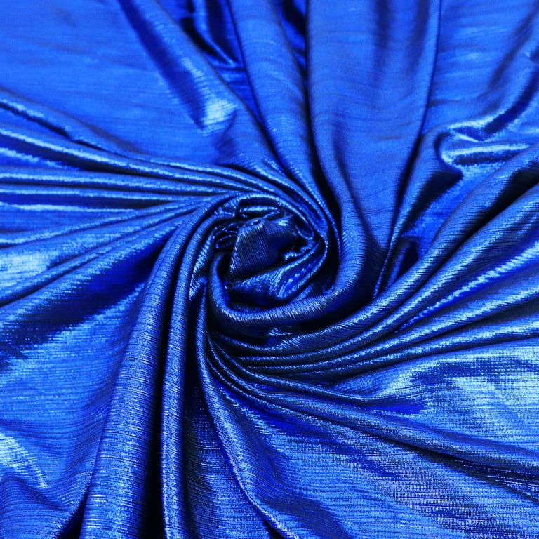 Royal Blue Pleated Lycra Stretch Fabric with Gold Foil Print