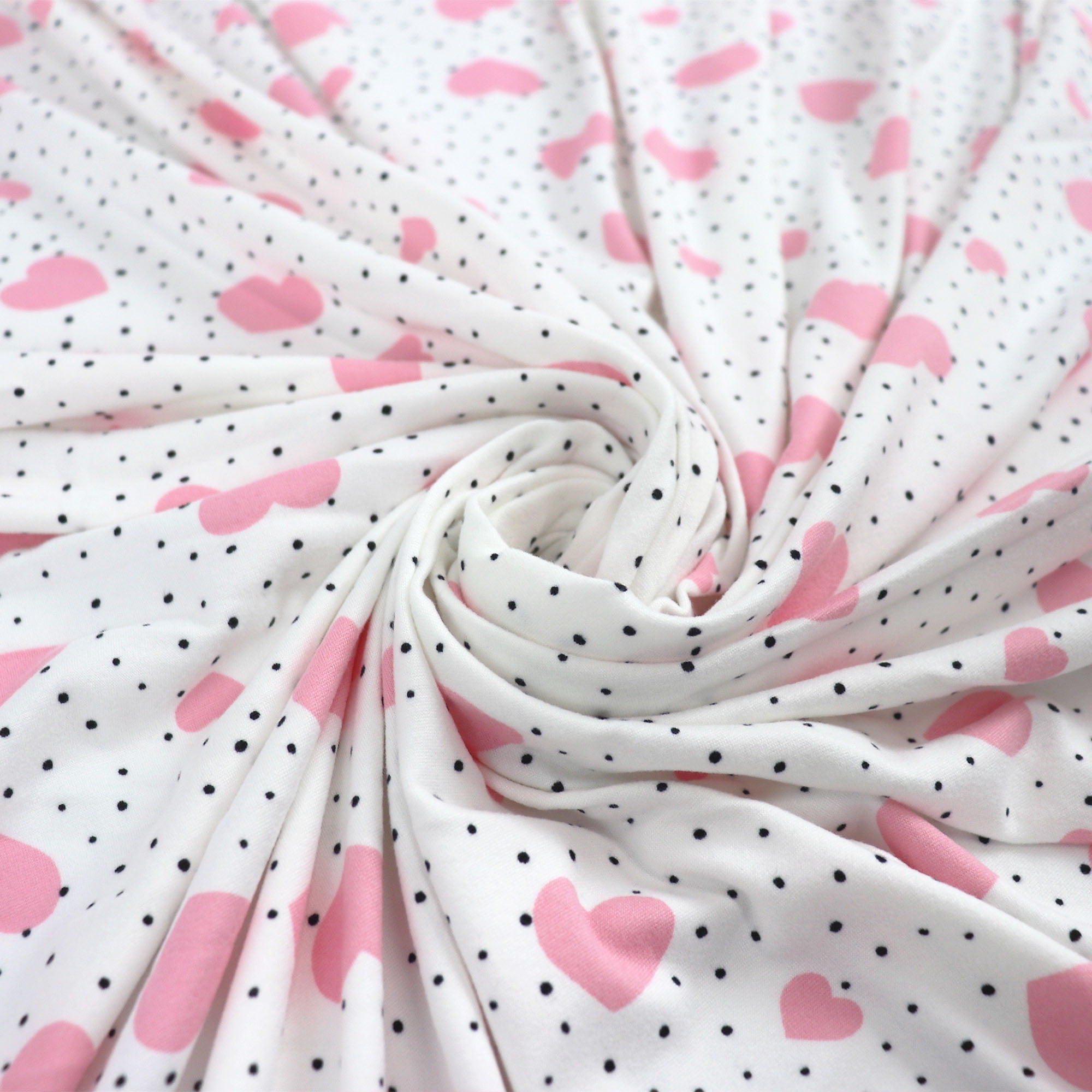 Romex Textiles Polyester Spandex Precut Knit Fabric with Valentine's Day Hearts Print - White
