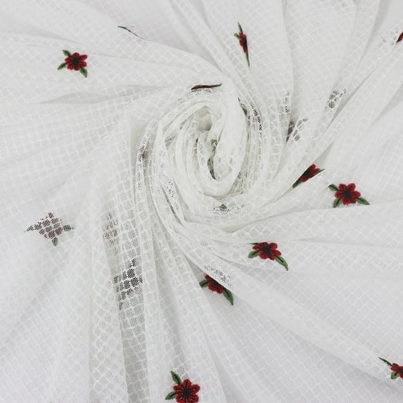 Romex Textiles Polyester Spandex Precut Mesh Fabric with Ditsy Flower Embroidery - White