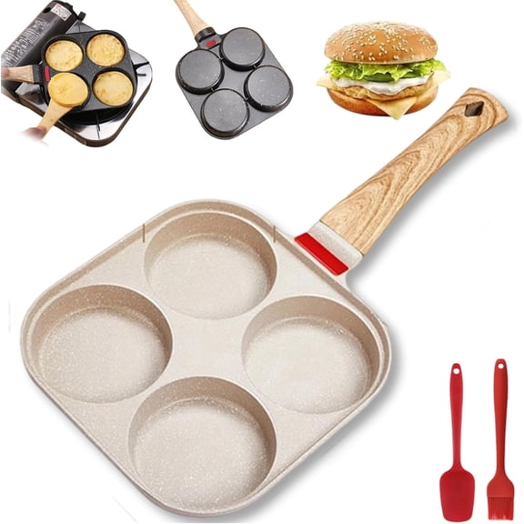 Romiantic Omelette Pan Mold 4-Cup Egg Frying Pan Nonstick with Handle & Lid, Aluminum Granite Skillet for Omelette, Pancake, Egg Sandwich & Breakfast, Induction & Gas Stove Compatible (Beige)
