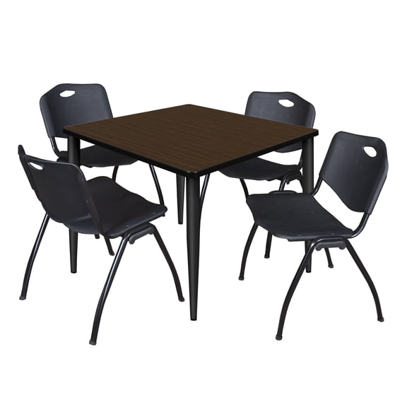 Romig Arco 36 in. Square Breakroom Table- Neo Walnut Top, Black Base & 4 M Stack Chairs- Black