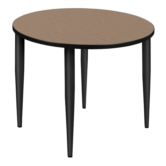 Romig Arco 42 in. Round Breakroom Table- Noble Oak Top, Black Tapered Legs