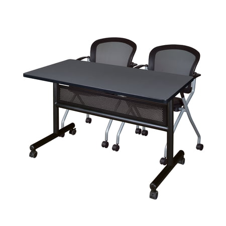 Romig Axis-Pro 48 x 24 in. Flip-Top Privacy Nesting Table- Grey, 2 Cadence Nesting Chairs
