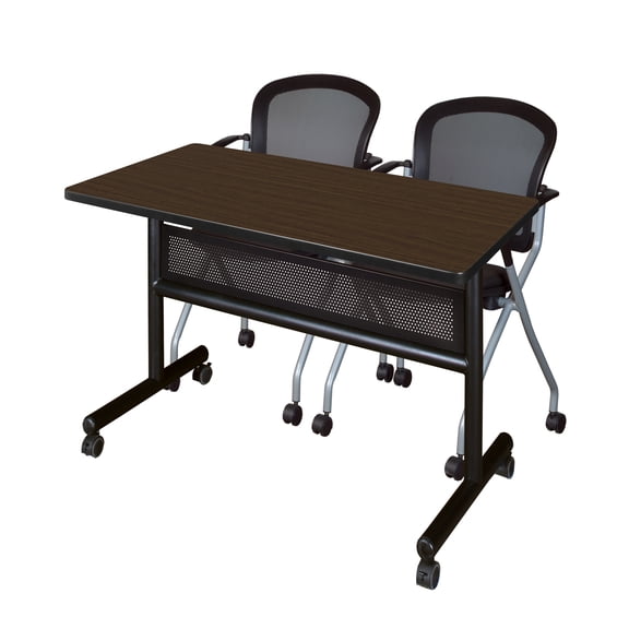 Romig Axis-Pro 48 x 24 in. Flip-Top Privacy Nesting Table- Neo Walnut, 2 Cadence Nesting Chairs