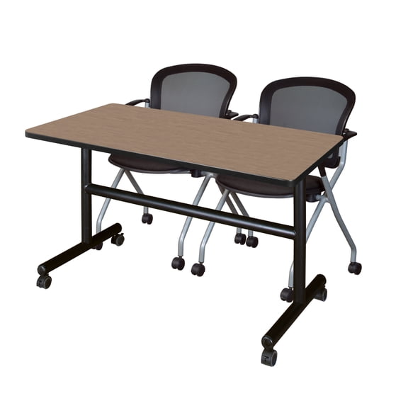 Romig Axis-Pro 48 x 24 in. Flip-Top Training Nesting Table- Noble Oak, 2 Cadence Nesting Chairs