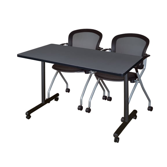 Romig Axis-Pro 48 x 24 in. Mobile T-Base Training Table- Grey, 2 Cadence Nesting Chairs