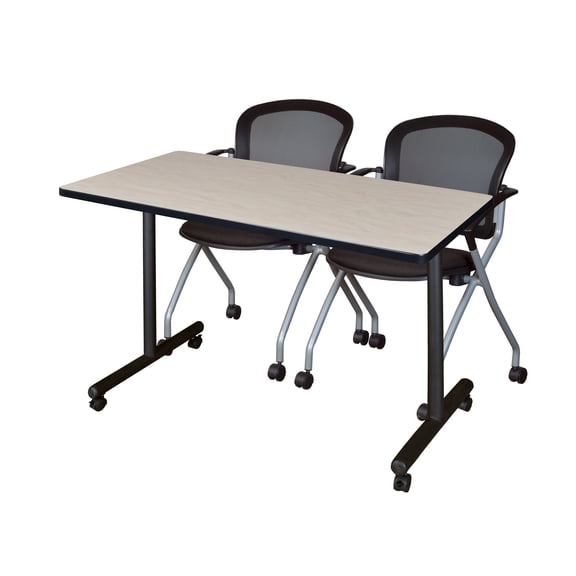 Romig Axis-Pro 48 x 24 in. Mobile T-Base Training Table- Maple, 2 Cadence Nesting Chairs