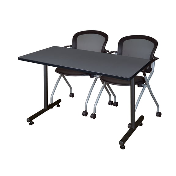 Romig Axis-Pro 48 x 24 in. T-Base Training Seminar Table- Grey, 2 Cadence Nesting Chairs