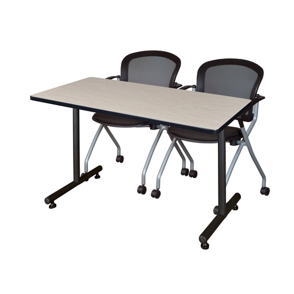 Romig Axis-Pro 48 x 24 in. T-Base Training Seminar Table- Maple, 2 Cadence Nesting Chairs