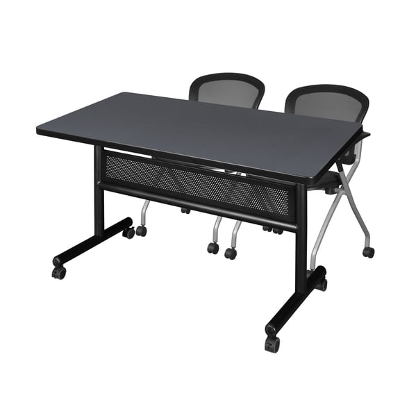 Romig Axis-Pro 48 x 30 in. Flip-Top Privacy Nesting Table- Grey, 2 Cadence Nesting Chairs