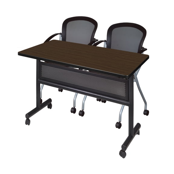Romig Axis-Pro 48 x 30 in. Flip-Top Privacy Nesting Table- Neo Walnut, 2 Cadence Nesting Chairs