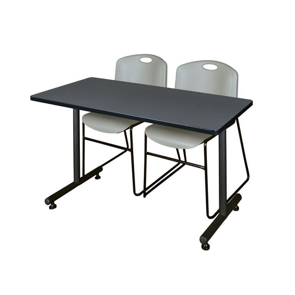 Romig Axis-Pro 48 x 30 in. T-Base Training Seminar Table- Grey, 2 Zeng Stack Chairs- Grey