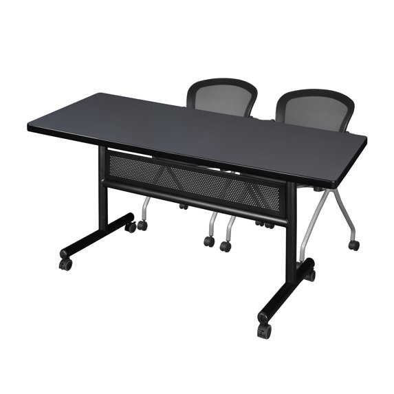 Romig Axis-Pro 60 x 30 in. Flip-Top Privacy Nesting Table- Grey, 2 Cadence Nesting Chairs
