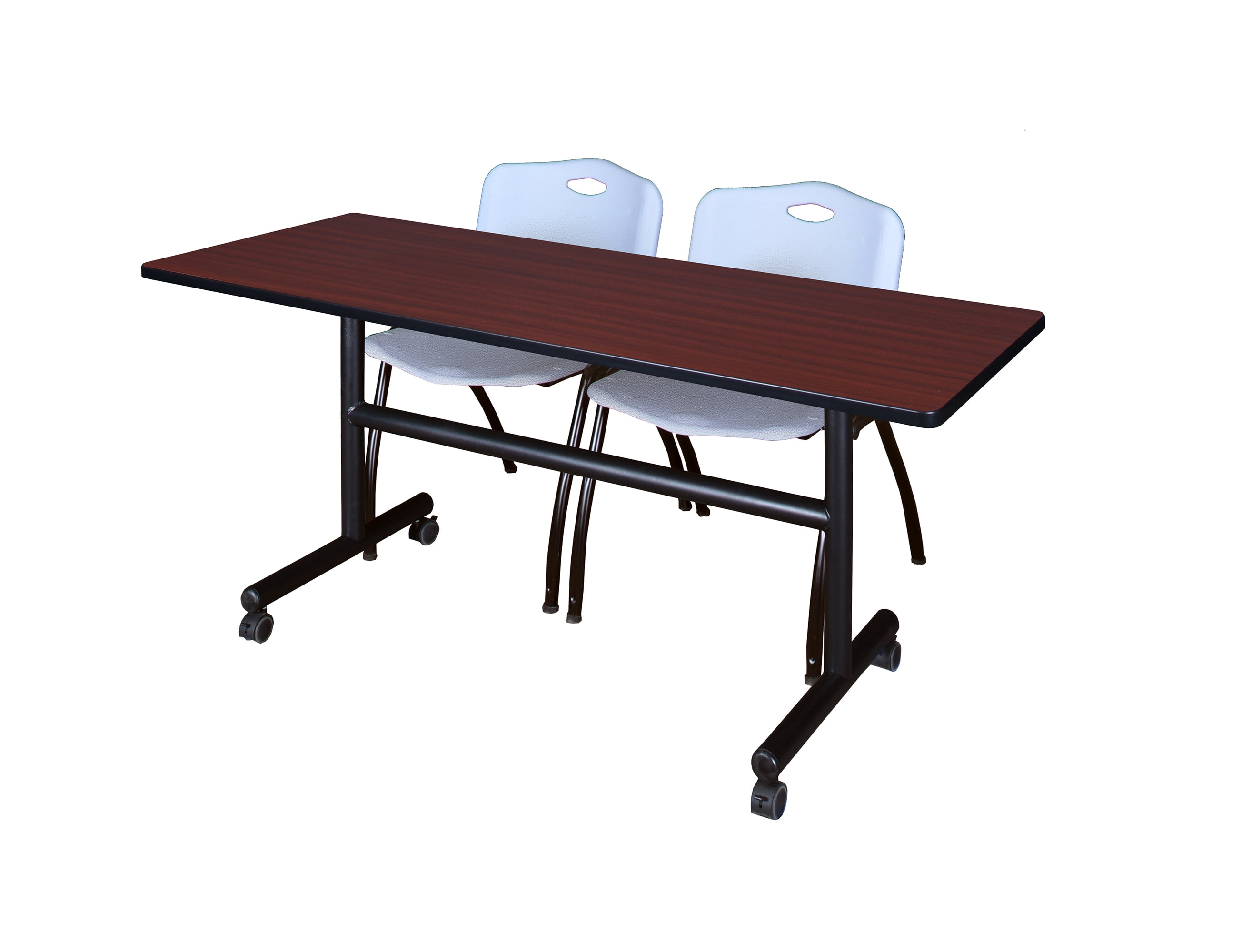 Stack Nested Bench Romig Axis-Pro 60 x 30 in. Flip-Top Training Nesting Table- Mahogany, 2 ...