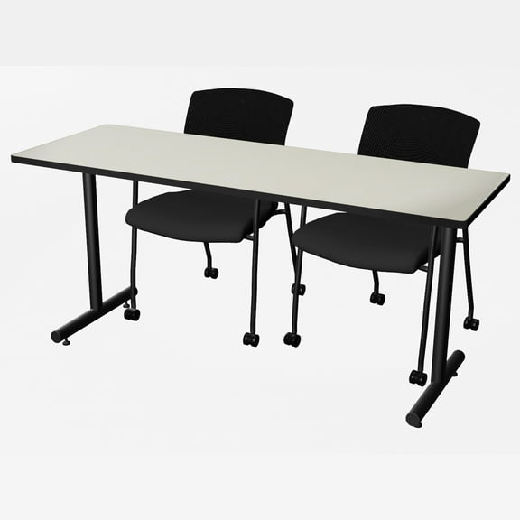 Romig Axis-Pro 66 x 24 in. T-Base Training Seminar Table- Maple, 2 Knight Mesh Chairs