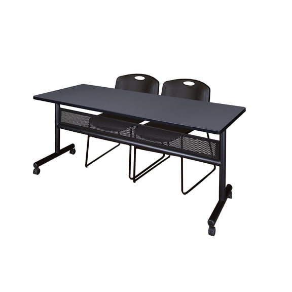 Romig Axis-Pro 72 x 24 in. Flip-Top Privacy Nesting Table- Grey, 2 Zeng Stack Chairs- Black