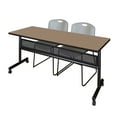 thumbnail image 1 of Romig Axis-Pro 72 x 24 in. Flip-Top Privacy Nesting Table- Noble Oak, 2 Zeng Stack Chairs- Grey, 1 of 6