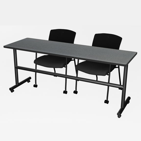 Romig Axis-Pro 72 x 24 in. Flip-Top Training Nesting Table- Grey & 2 Knight Mesh Chairs