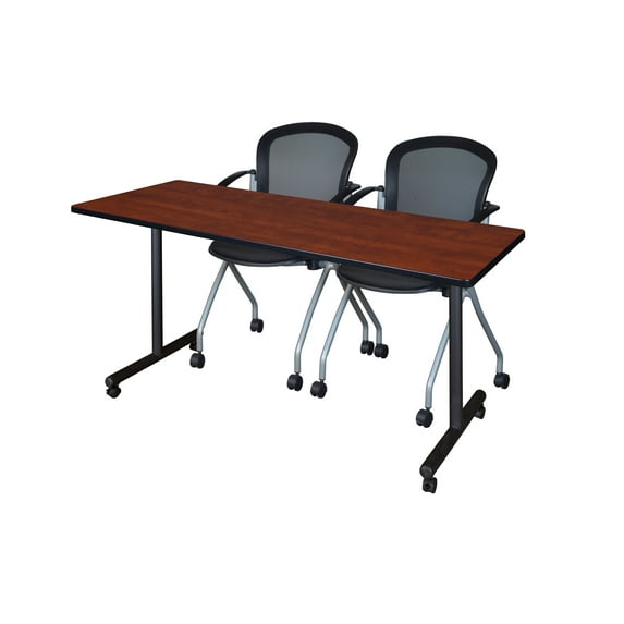 Romig Axis-Pro 72 x 24 in. Mobile T-Base Training Table- Cherry, 2 Cadence Nesting Chairs