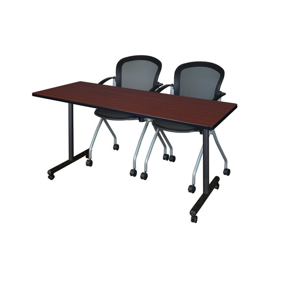 Romig Axis-Pro 72 x 24 in. Mobile T-Base Training Table- Mahogany, 2 Cadence Nesting Chairs