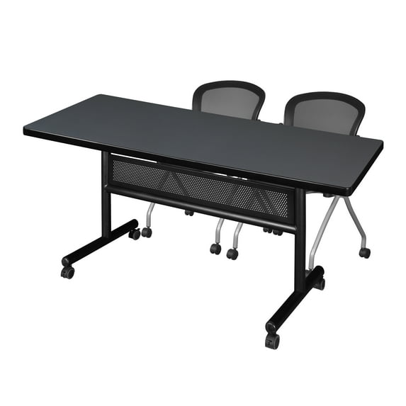 Romig Axis-Pro 72 x 30 in. Flip-Top Privacy Nesting Table- Grey, 2 Cadence Nesting Chairs