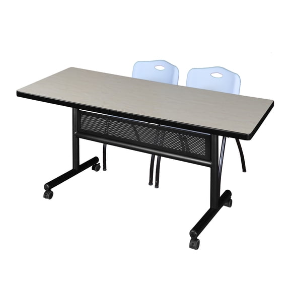 Romig Axis-Pro 72 x 30 in. Flip-Top Privacy Nesting Table- Maple, 2 M Stack Chairs- Grey