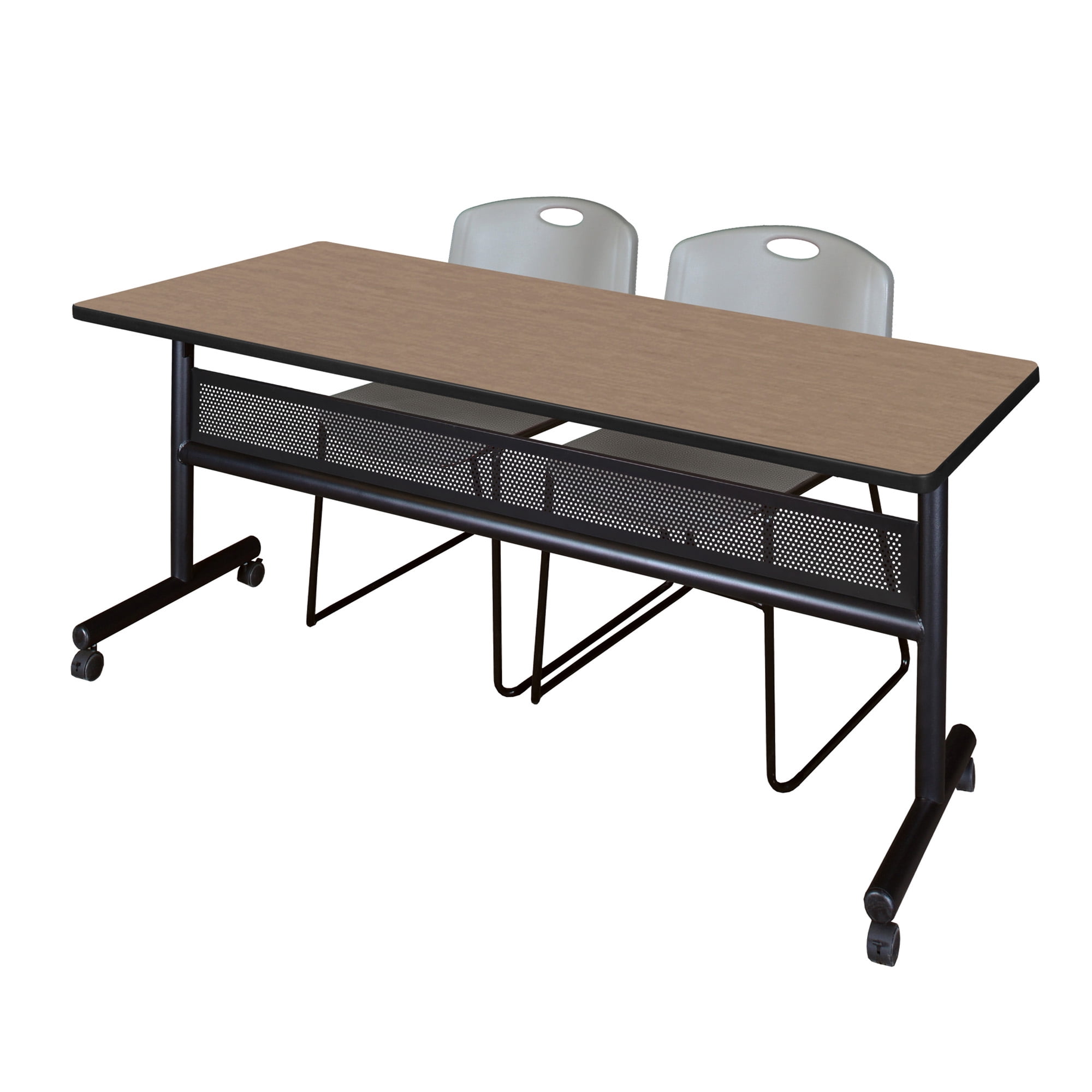Stack Nested Bench Romig Axis-Pro 72 x 30 in. Flip-Top Privacy Nesting Table- Noble Oak, 2 ...