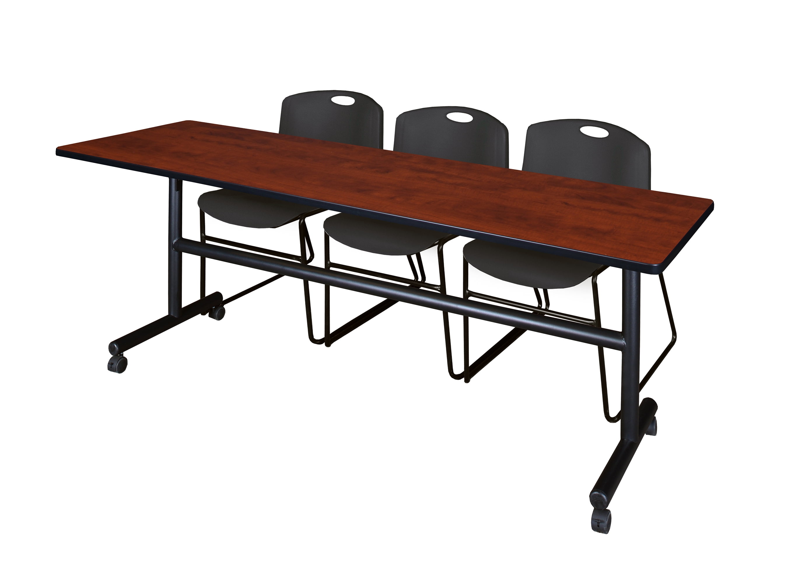 Stack Nested Bench Romig Axis-Pro 84 x 24 in. Flip-Top Training Nesting Table- Cherry, 3 ...