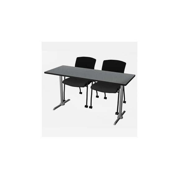 Regency Cain 60 x 24 in. T-Base Training Seminar Table- Grey Table Top, Grey Base & 2 Knight Mesh Chairs