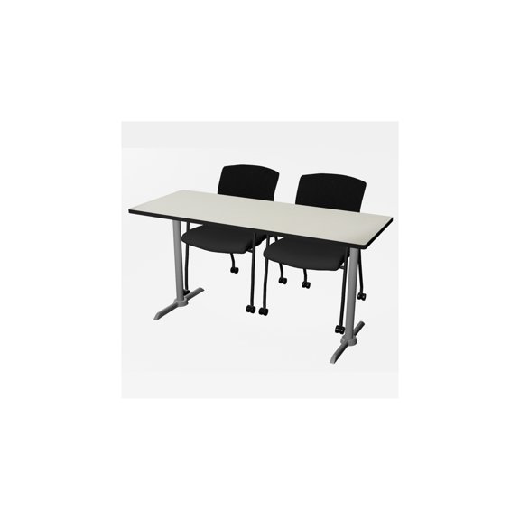 Regency Cain 60 x 24 in. T-Base Training Seminar Table- Maple Table Top, Grey Base & 2 Knight Mesh Chairs
