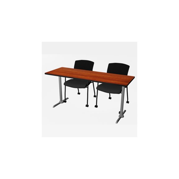 Regency Cain 66 x 24 in. T-Base Training Seminar Table- Cherry Table Top, Grey Base & 2 Knight Mesh Chairs