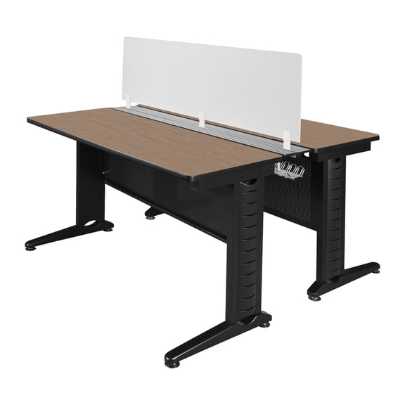 Romig Forge+ 48 x 24 in. 2 Person Bench Workstation with Privacy Panel- Noble Oak