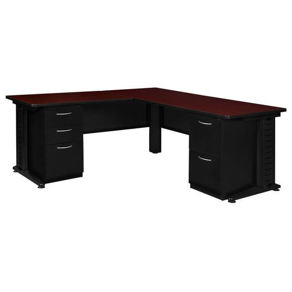 Romig Forge+ 72 x 78 in. L Shaped Desk with Double Pedestal Drawer Unit- Mahogany