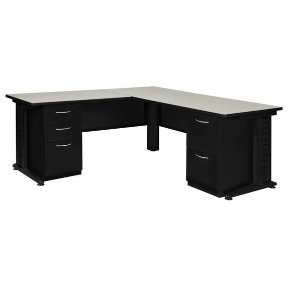 Romig Forge+ 72 x 78 in. L Shaped Desk with Double Pedestal Drawer Unit- Maple