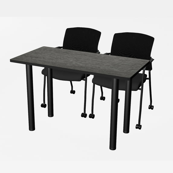 Romig Kee 48 x 24 in. Training Table- Ash Grey Top, Black Legs & 2 Knight Mesh Chairs