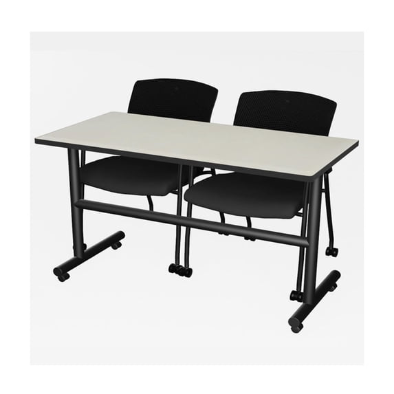 Regency Kobe 48 x 24 in. Flip-Top Training Nesting Table- Maple & 2 Knight Mesh Chairs
