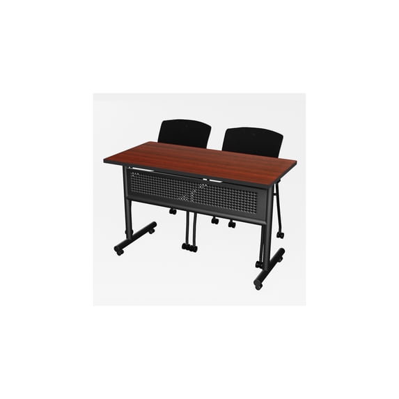 Regency Kobe 48 x 24 in. Flip-Top Training Nesting Table w/ Modesty Panel- Mahogany & 2 Knight Mesh Chairs