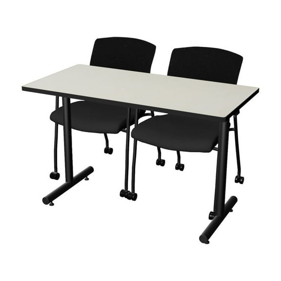 Regency Kobe 48 x 24 in. T-Base Training Seminar Table- Maple, 2 Knight Mesh Chairs