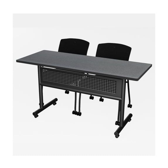 Regency Kobe 60 x 24 in. Flip-Top Training Nesting Table w/ Modesty Panel- Grey & 2 Knight Mesh Chairs
